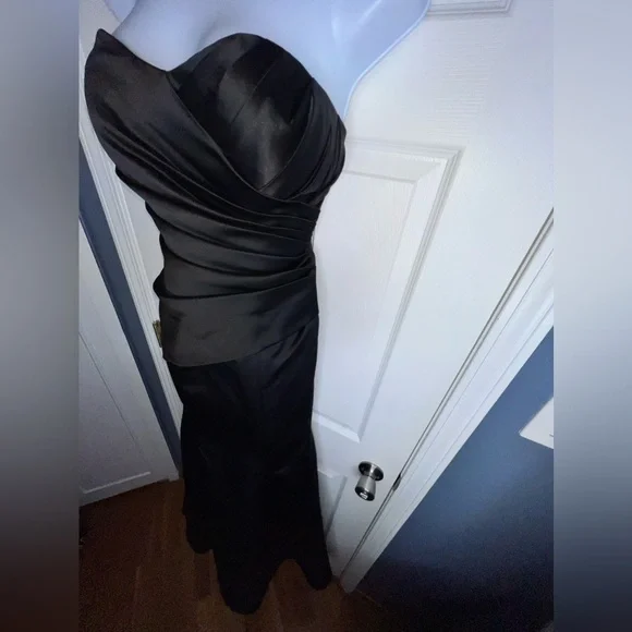 NWOT Bill Levkoff 4 Black Satin Strapless Lace Up Evening Gown Dress S Style 178 - Picture 12 of 16